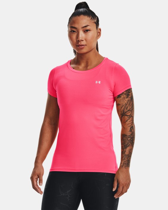 เสื้อแขนสั้น HeatGear® Armour สำหรับผู้หญิง in Pink image number 0